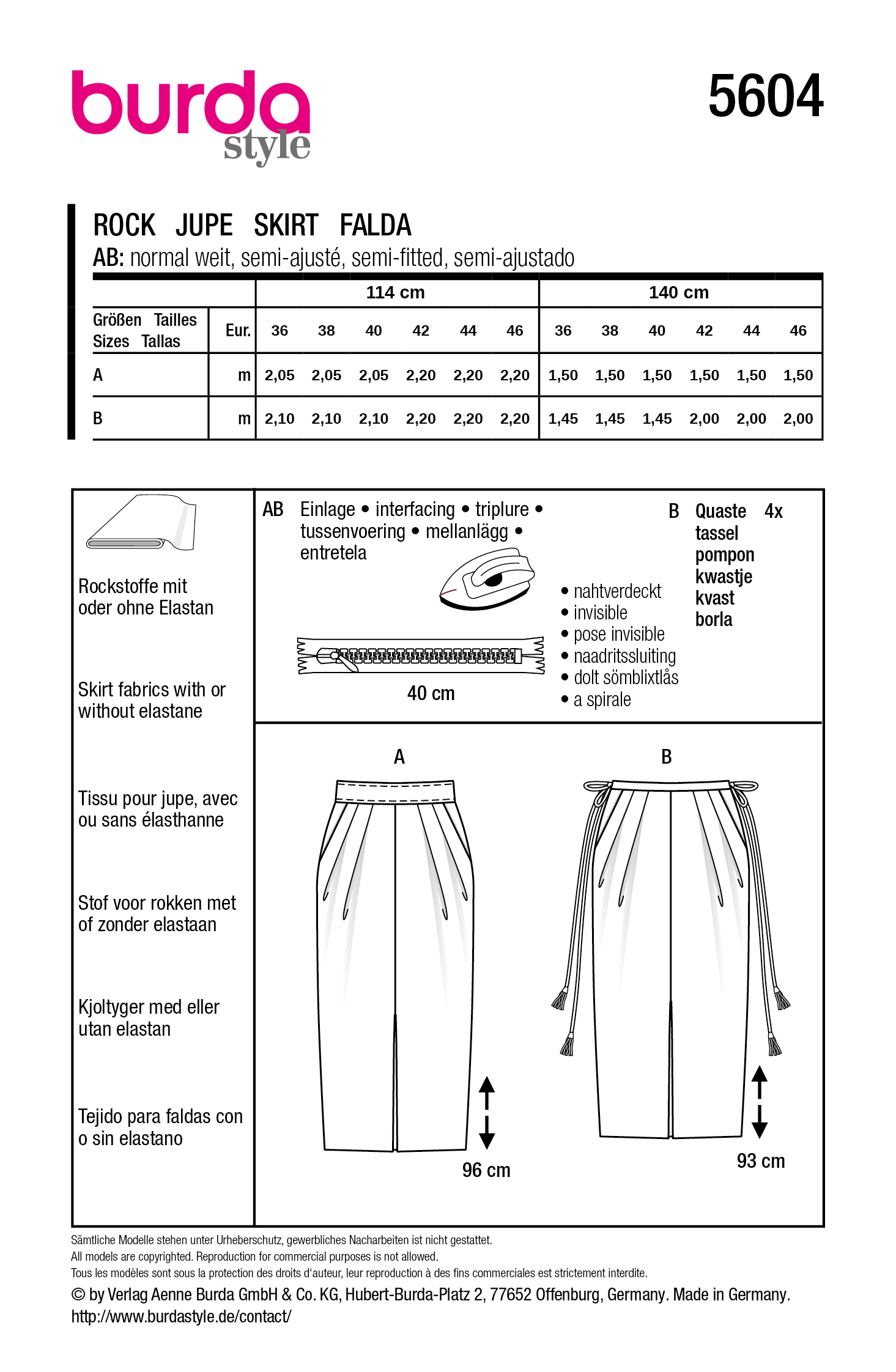 burda Schnitt 5604 - Schmale Midiröcke