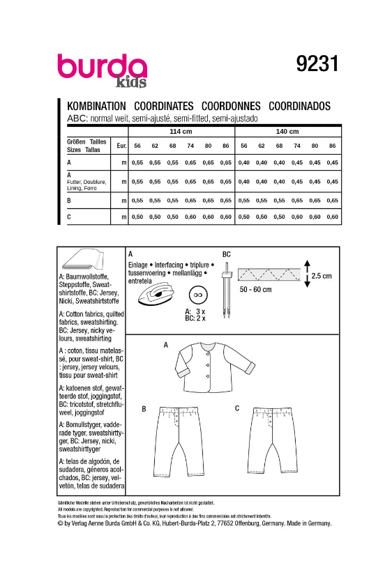 burda Schnitt 9231 "Baby-Kombination"