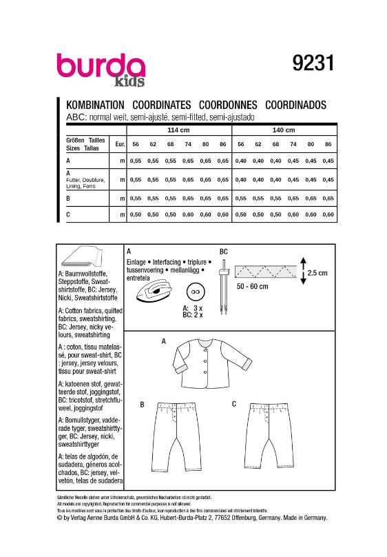 burda Schnitt 9231 "Baby-Kombination" burda Schnitt 9231 "Baby-Kombination"
