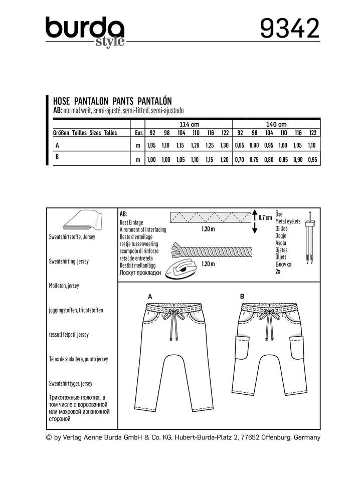 burda Schnitt 9342 "Jogging-Hosen"