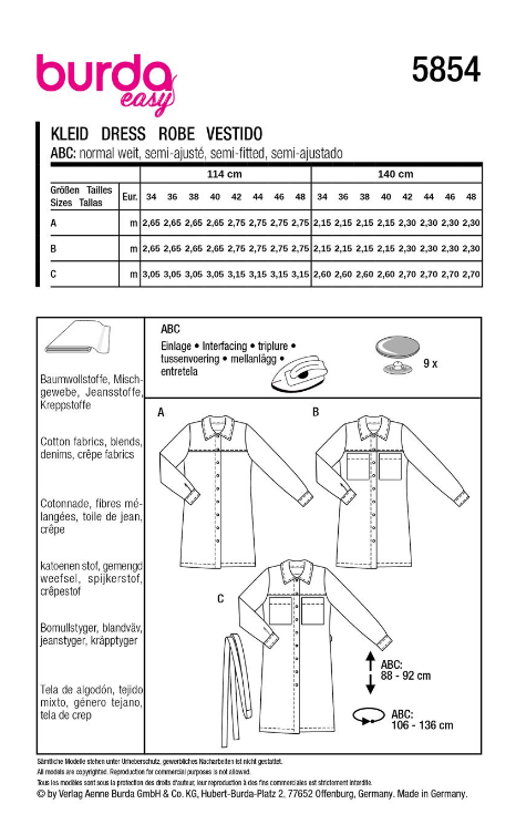 burda Schnitt 5854 "Geknöpfte Kleider"