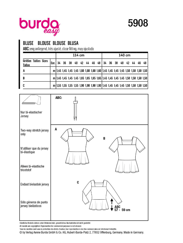 burda Schnitt 5908 "Blusen mit eckigem Ausschnitt"