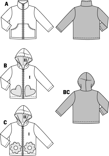 burda Schnitt 9425 "Jacke und Kapuzenjacke und Reißverschluss"