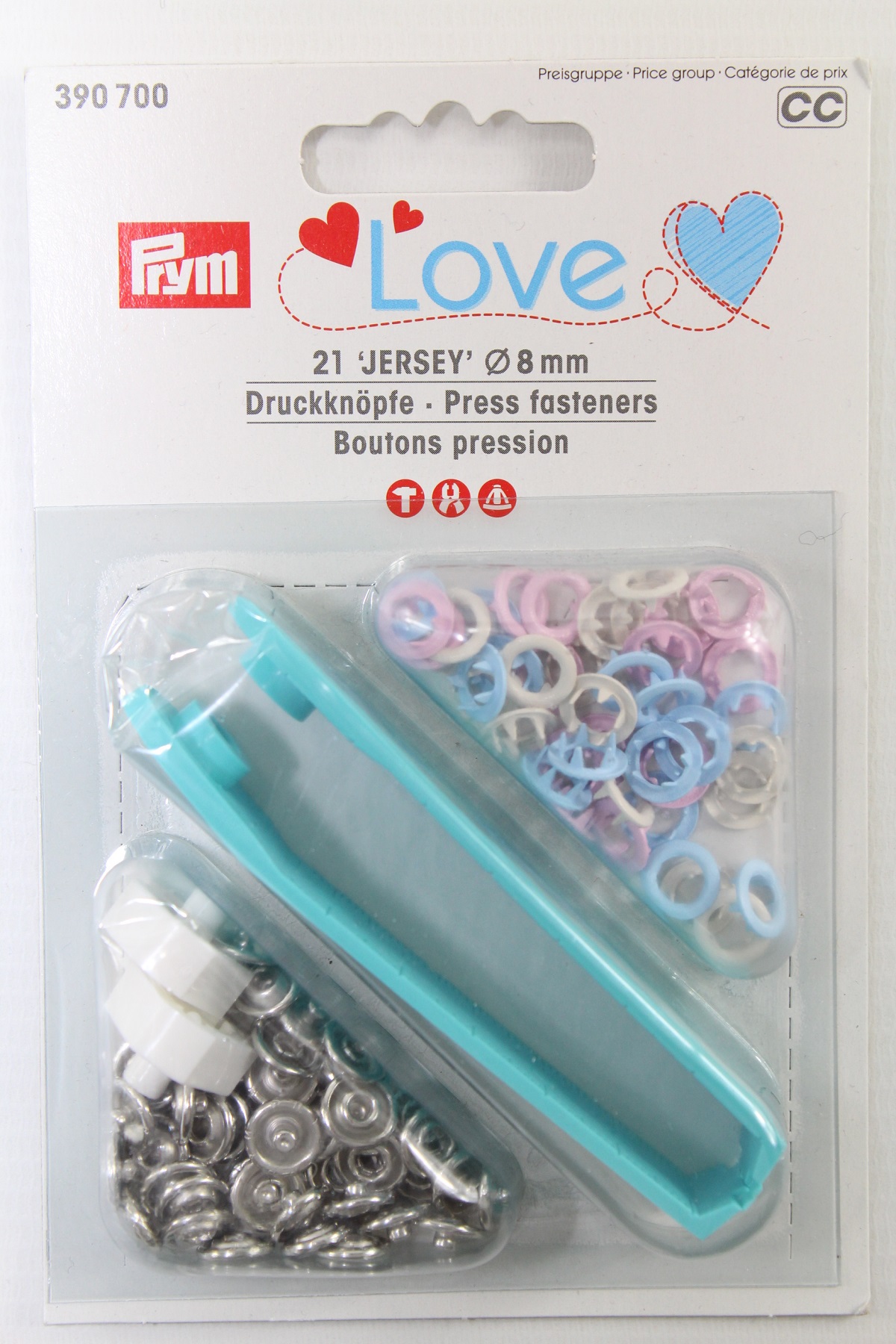 Druckknöpfe Jersey, Prym Love, 8mm, rosa/hellblau/perle Druckknöpfe Jersey, Prym Love, 8mm, rosa/hellblau/perle