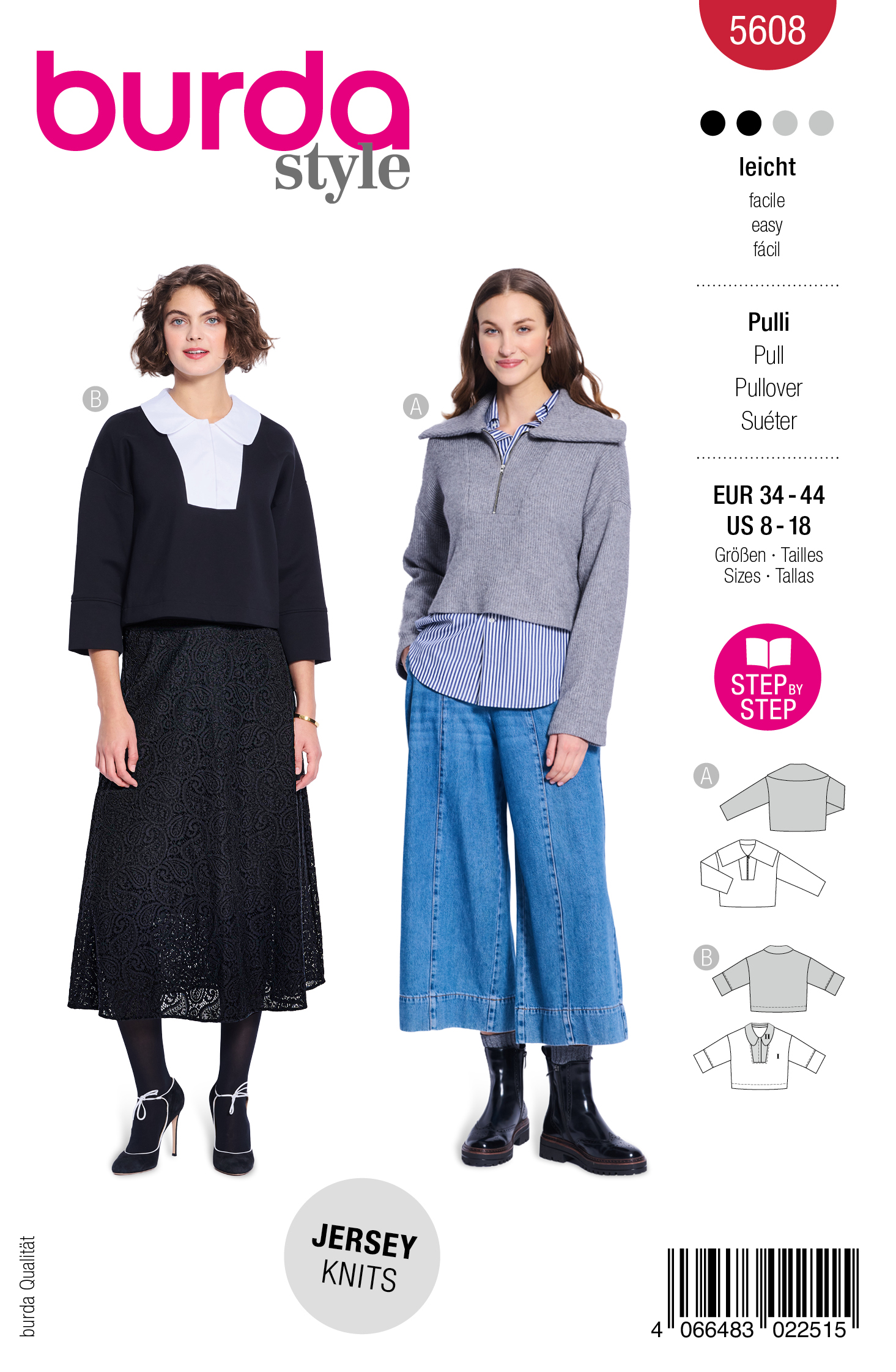 burda Schnitt 5608 - Boxy Pullover mit Kragenvarianten