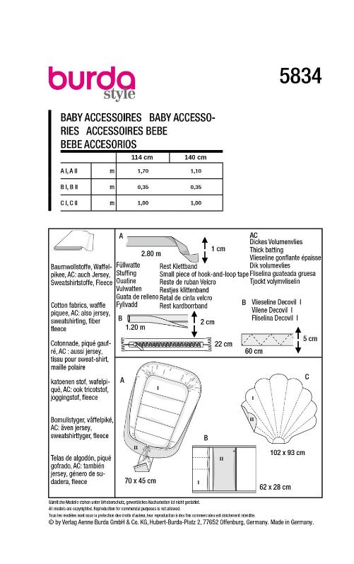 burda Schnitt 5834 "Baby Accessoires"