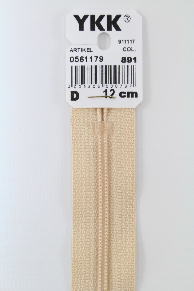 YKK-Reissverschluss 12cm-60cm, nicht teilbar, haut