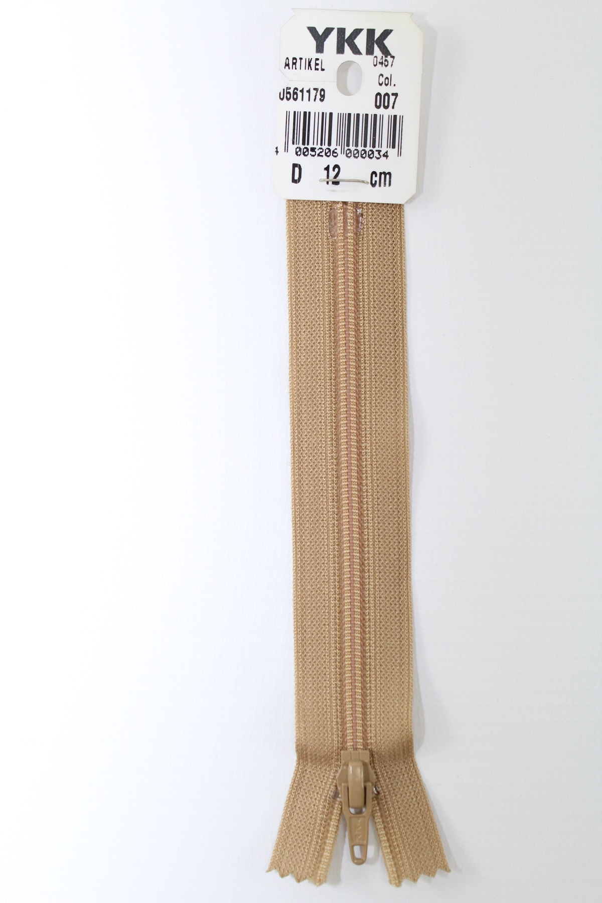YKK-Reissverschluss 12cm-60cm, nicht teilbar, kamel
