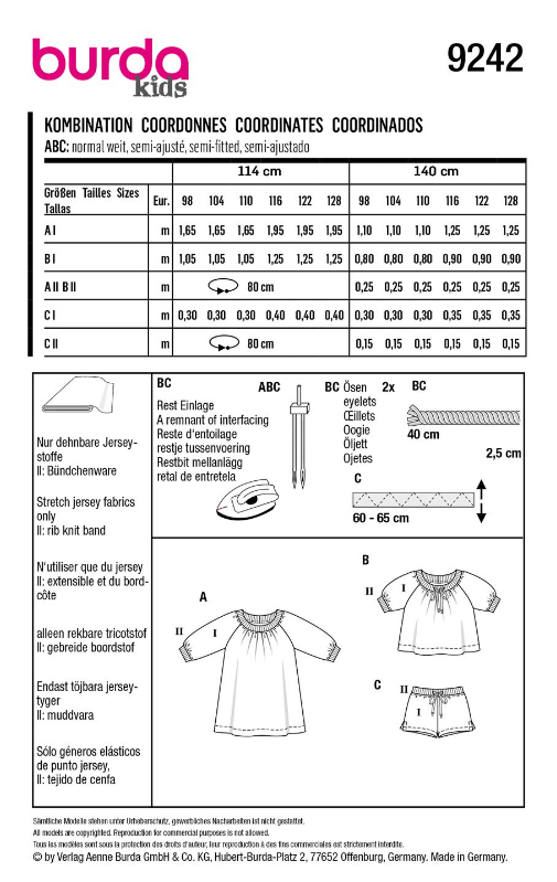 burda Schnitt 9242 "Kleid, Bluse und Shorts für Mädchen"