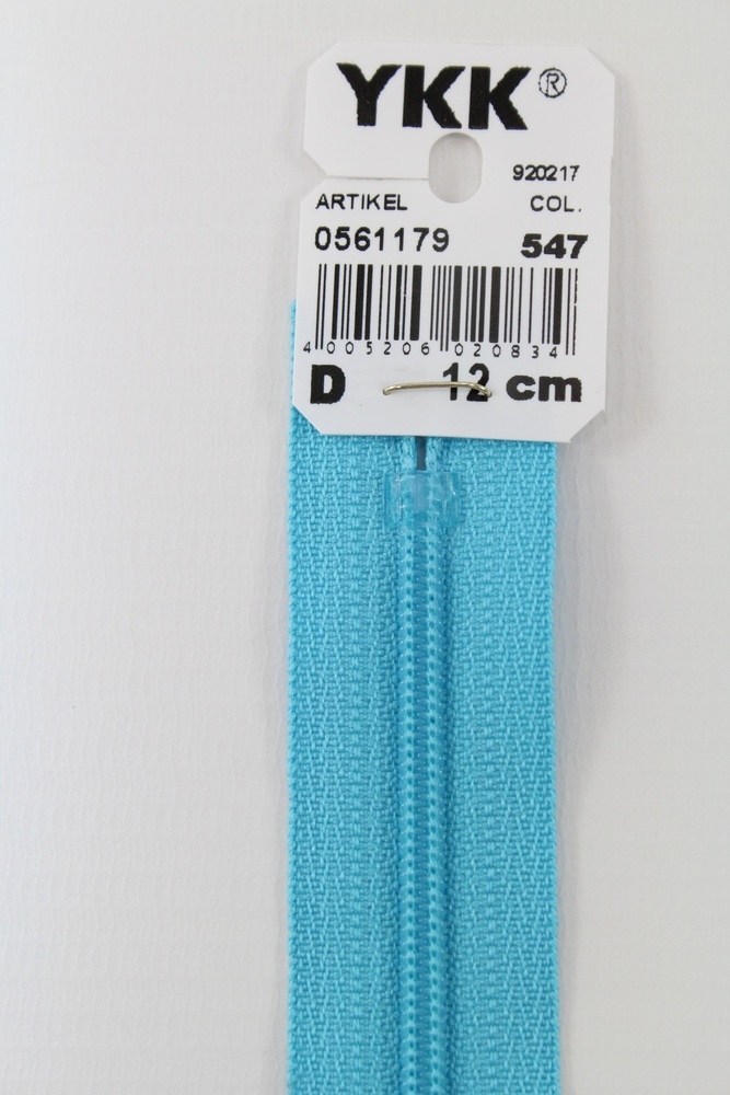 YKK-Reissverschluss 12cm-60cm, nicht teilbar, wasserblau