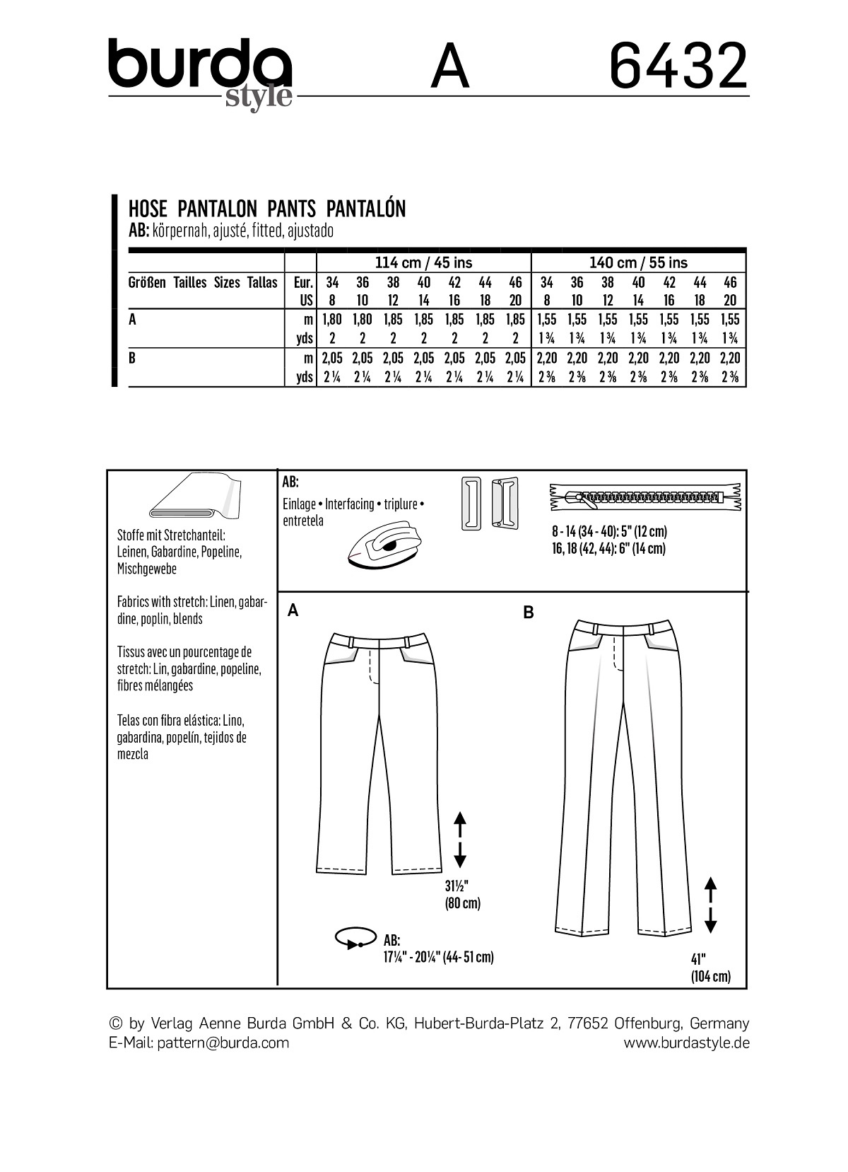 burda Schnitt 6432 "Bügelfalten-Hose"