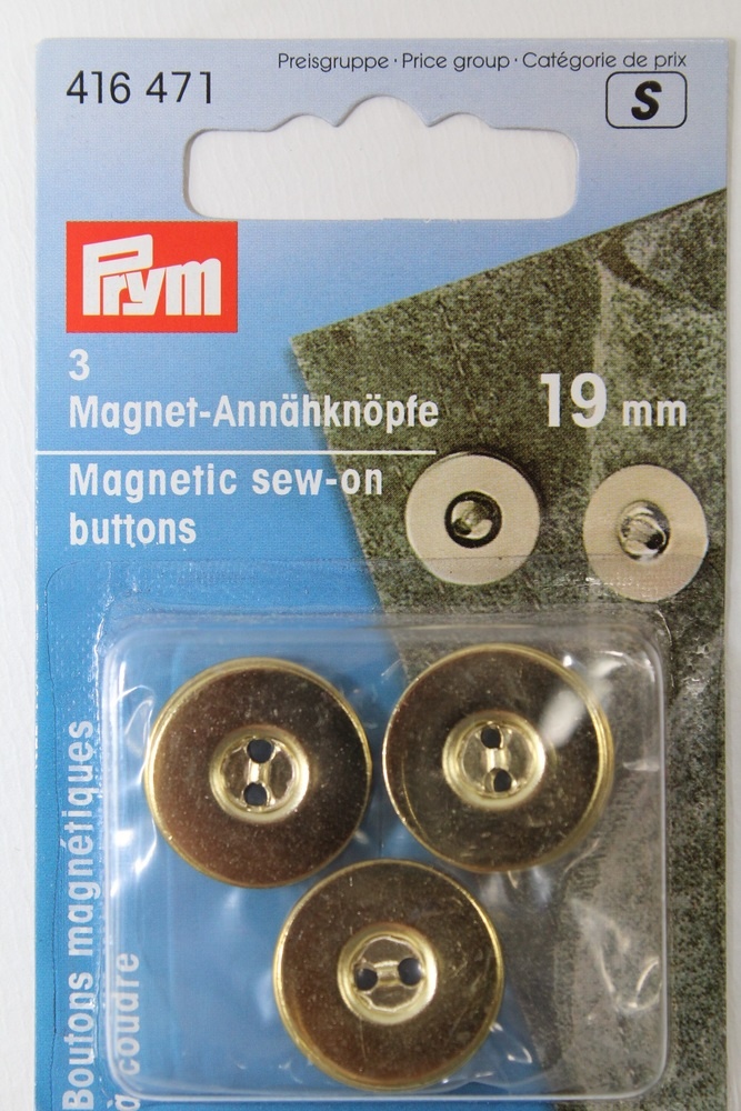 3 Magnet - Annähknöpfe 19 mm gold