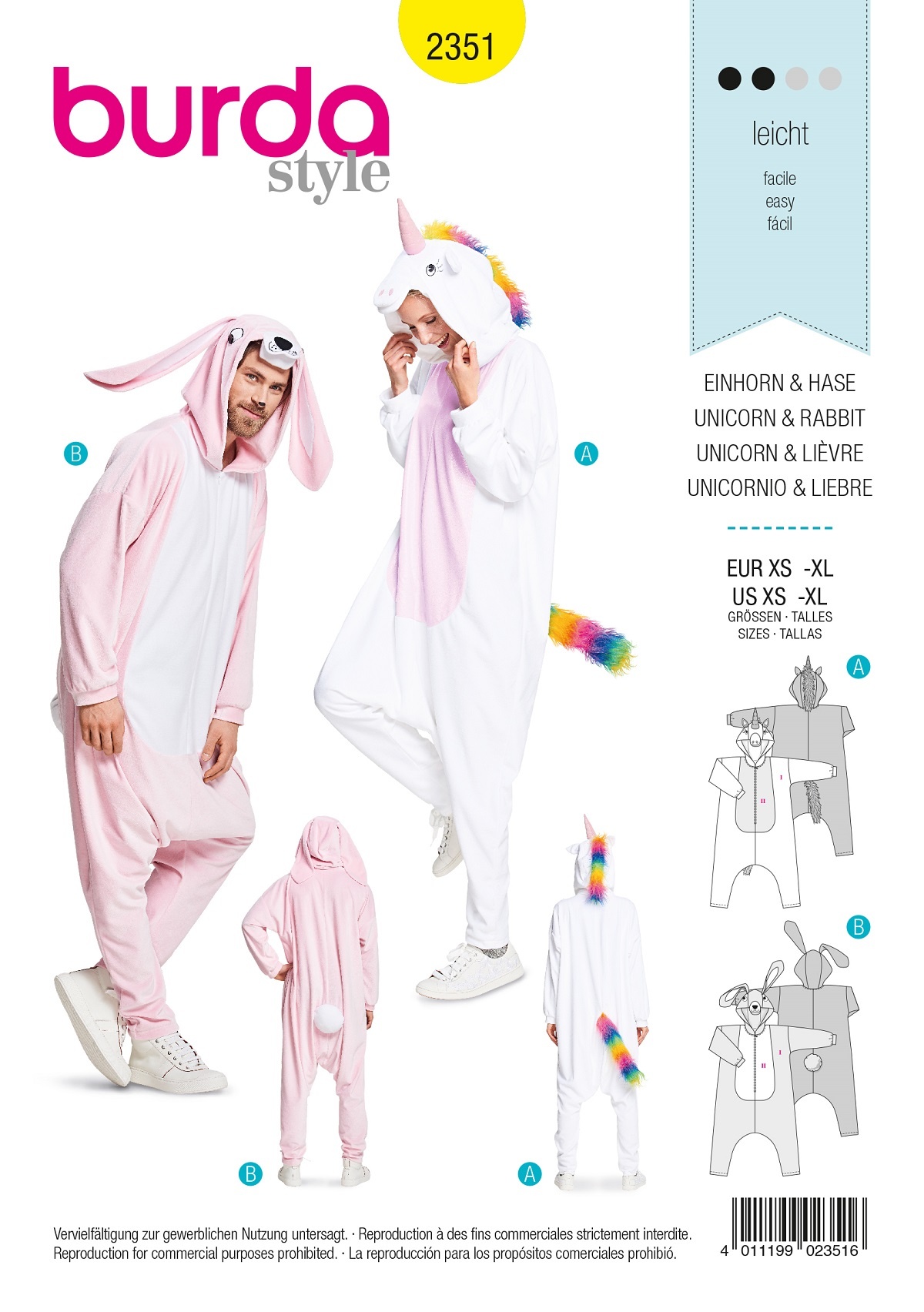 burda Schnitt 2351 "Einhorn, Hase Fasching"