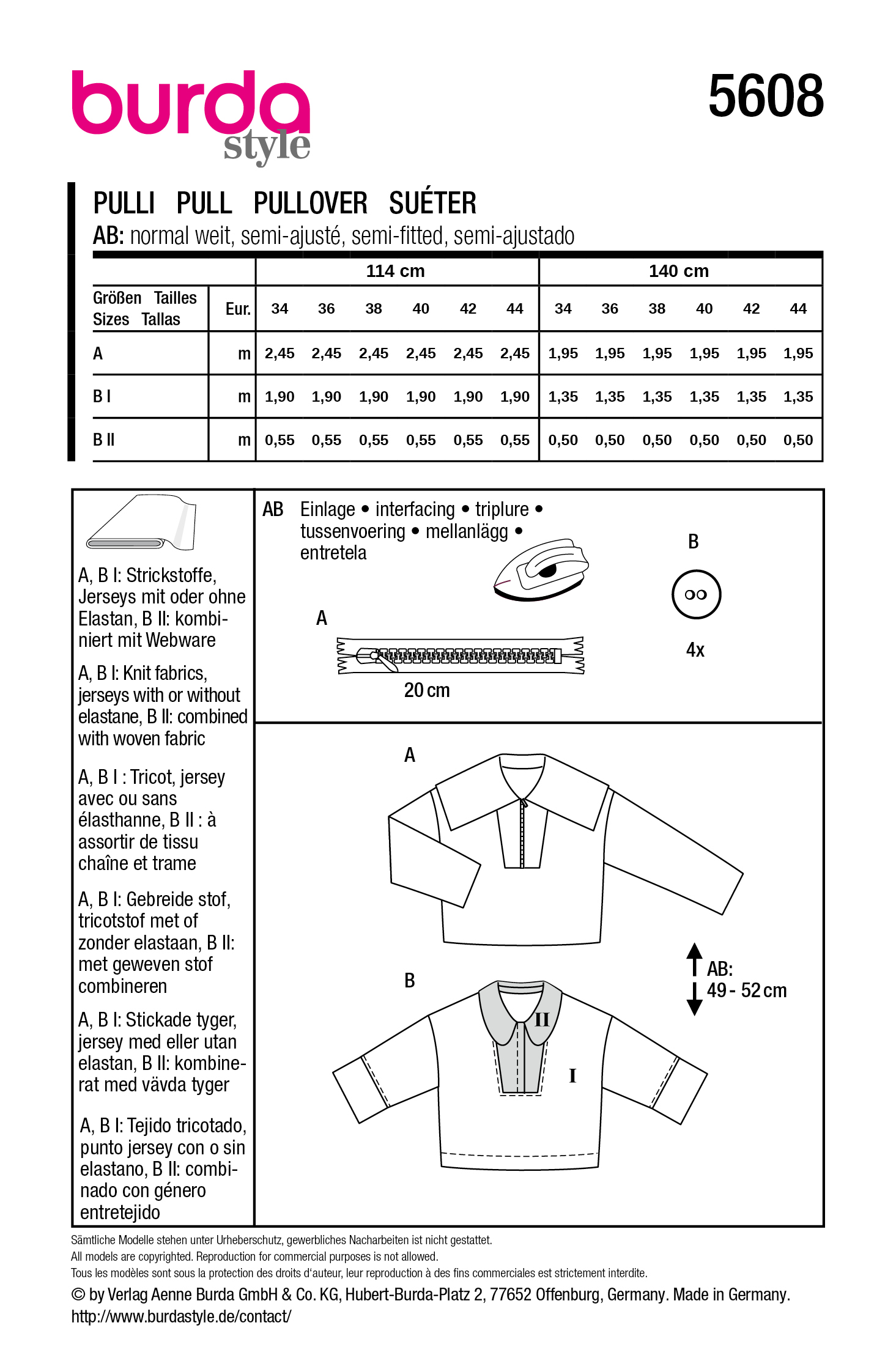 burda Schnitt 5608 - Boxy Pullover mit Kragenvarianten