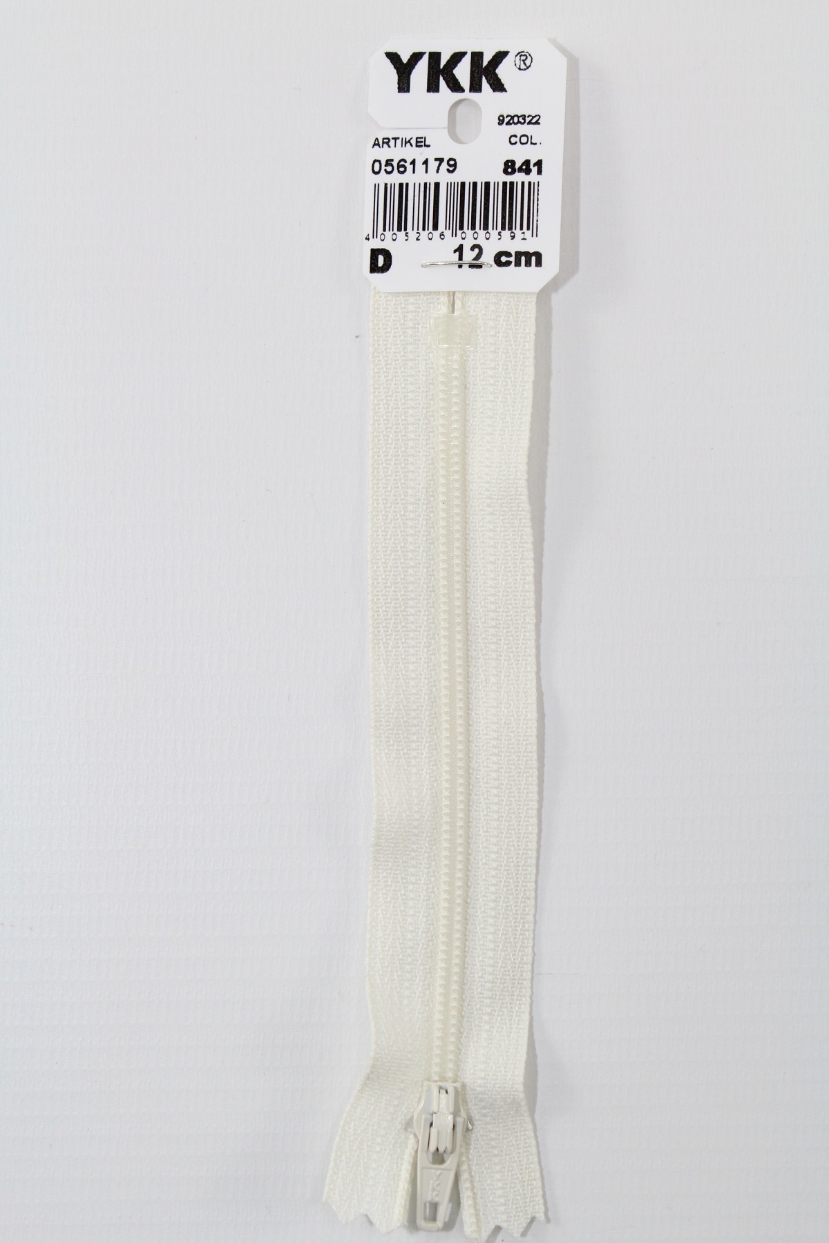 YKK-Reissverschluss 12cm-60cm, nicht teilbar, rohweiss