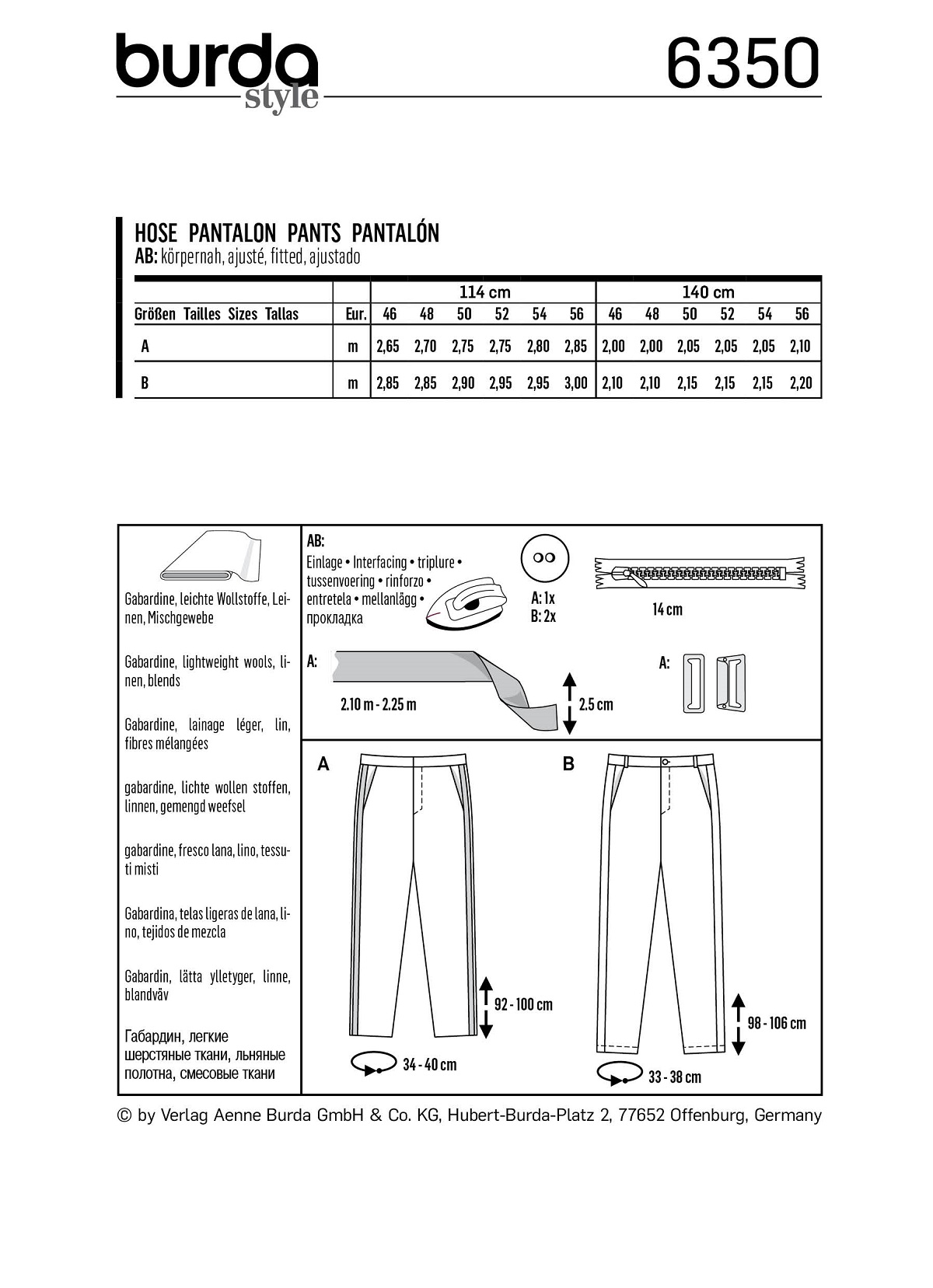 burda Schnitt 6350 "Herrenhose"