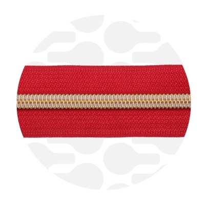 1m Reissversschluss endlos in Crimson Red mit Gold Raupe