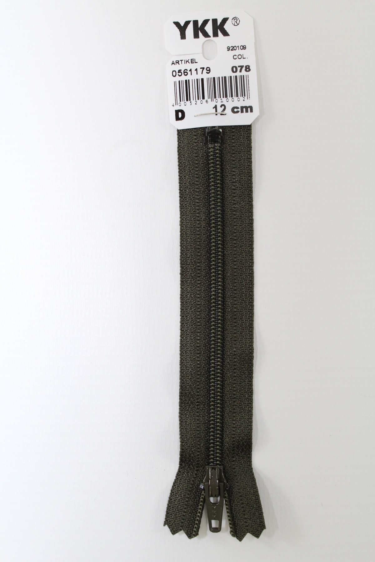YKK-Reissverschluss 12cm-60cm, nicht teilbar, dunkeloliv