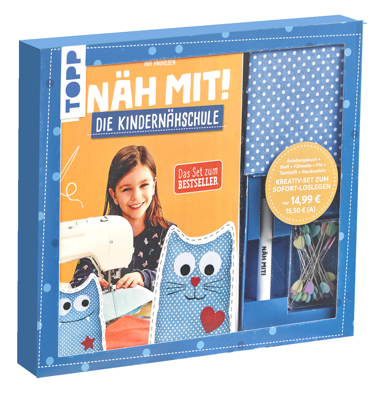 Näh mit! Die Kindernähschule Set mit Stoff und Stecknadeln 