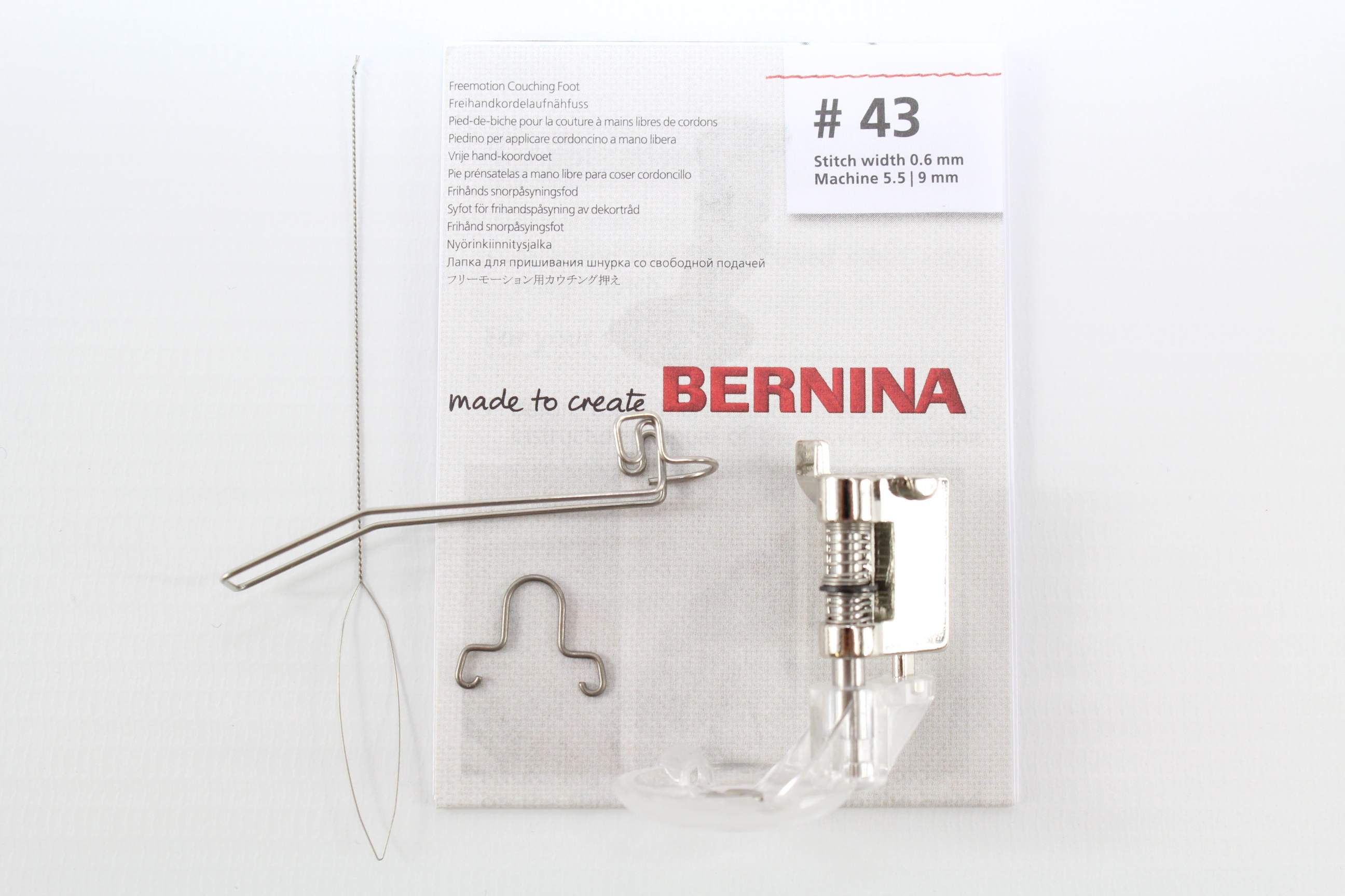 Bernina Kordelaufnähfuß Nr. 43 mit Fadenführung und Einzieh-Hilfe