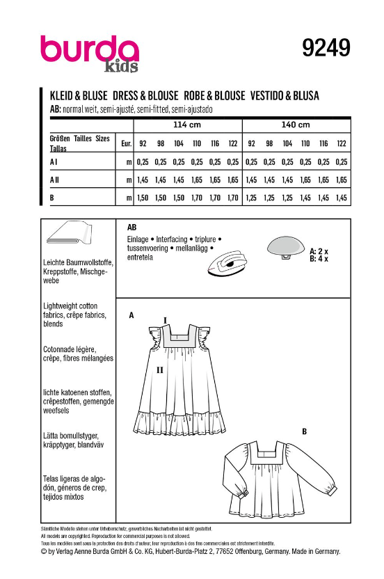 burda Schnitt 9249 " Kleid und Bluse für Mädchen" burda Schnitt 9249 " Kleid und Bluse für Mädchen"
