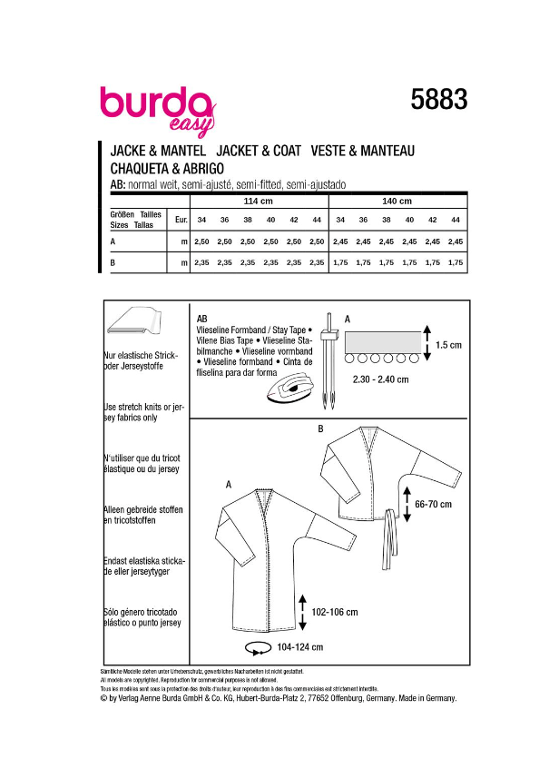 burda Schnitt 5883 "Jacke und Cardigan" burda Schnitt 5883 "Jacke und Cardigan"