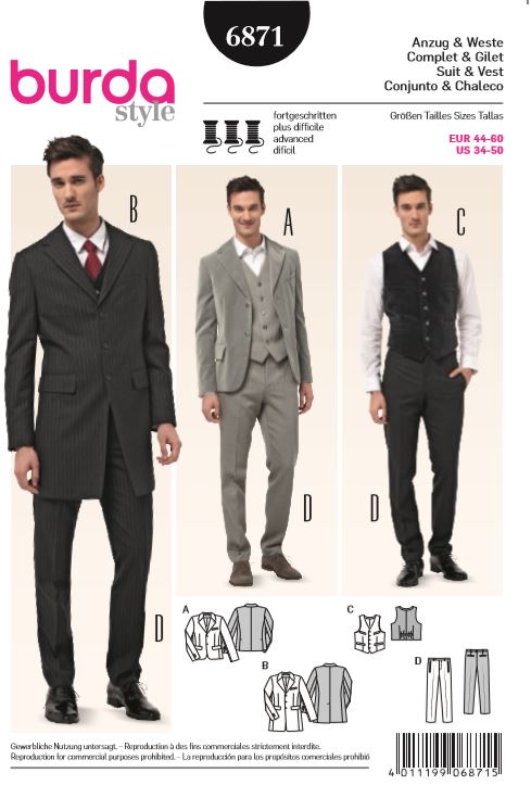 burda Schnitt 6871 "Herrenanzug mit Weste" burda Schnitt 6871 "Herrenanzug mit Weste"