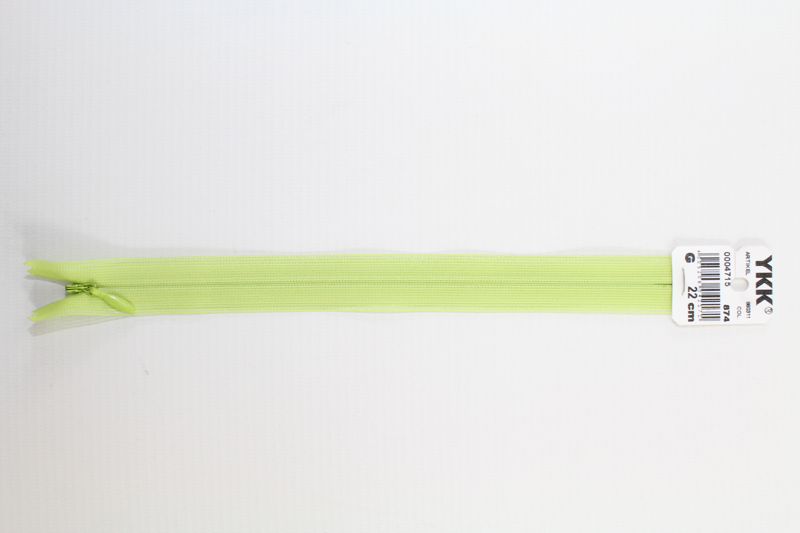 Nahtverdeckter Reissverschluss aus Kunststoff 22cm (wiesengrün) Col. 874
