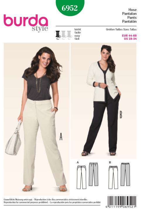 burda Schnitt 6952 "Hose mit Formbund oder Gummizug" burda Schnitt 6952 "Hose mit Formbund oder Gummizug"