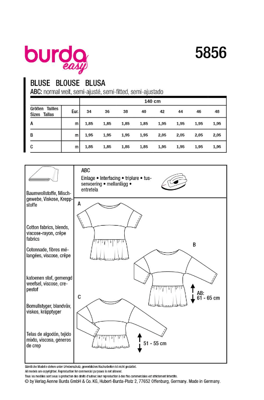 burda Schnitt 5856 "Formschöne Blusen" burda Schnitt 5856 "Formschöne Blusen"