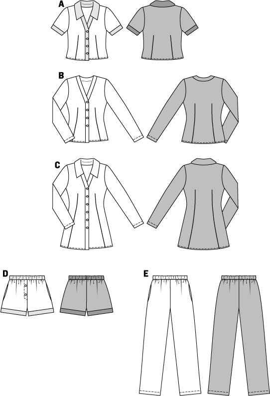 burda Schnitt 6742 "Pyjama, Nachthemd und Shorts und Bluse und Tunika"