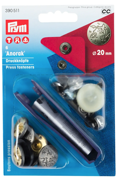 Nähfrei-Druckknopf Anorak, Dessin Excursion, 20mm, mattsilber Nähfrei-Druckknopf Anorak, Dessin Excursion, 20mm, mattsilber