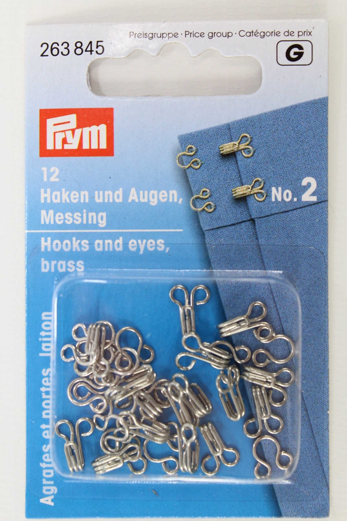12 Haken und Augen, Messing No. 2 silber 12 Haken und Augen, Messing No. 2 silber