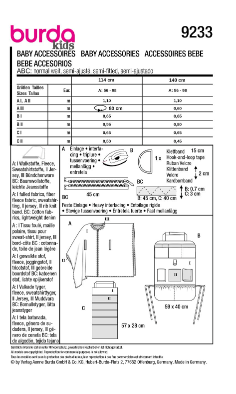 burda Schnitt 9233 " Baby-Auto-Set"