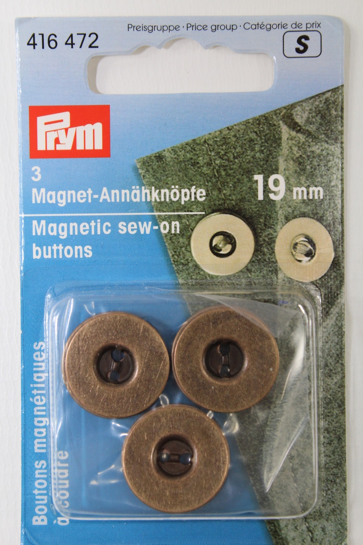 3 Magnet - Annähknöpfe 19 mm altmessing