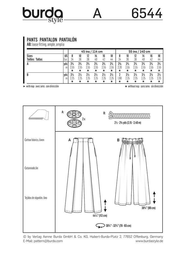 burda Schnitt 6544 "Hose und großzügige Beinweite"