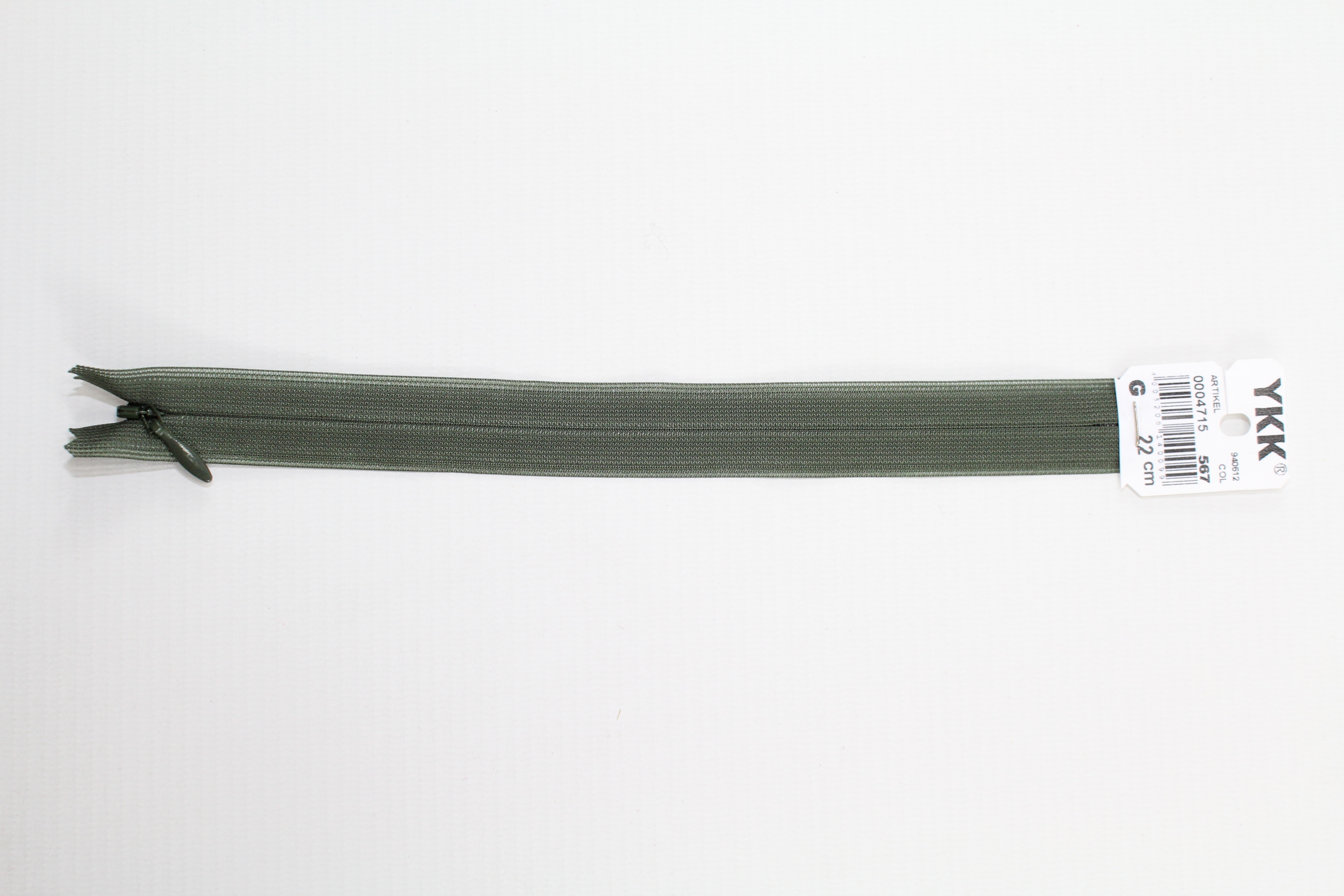 Nahtverdeckter Reissverschluss aus Kunststoff 22cm (oliv) Col. 567