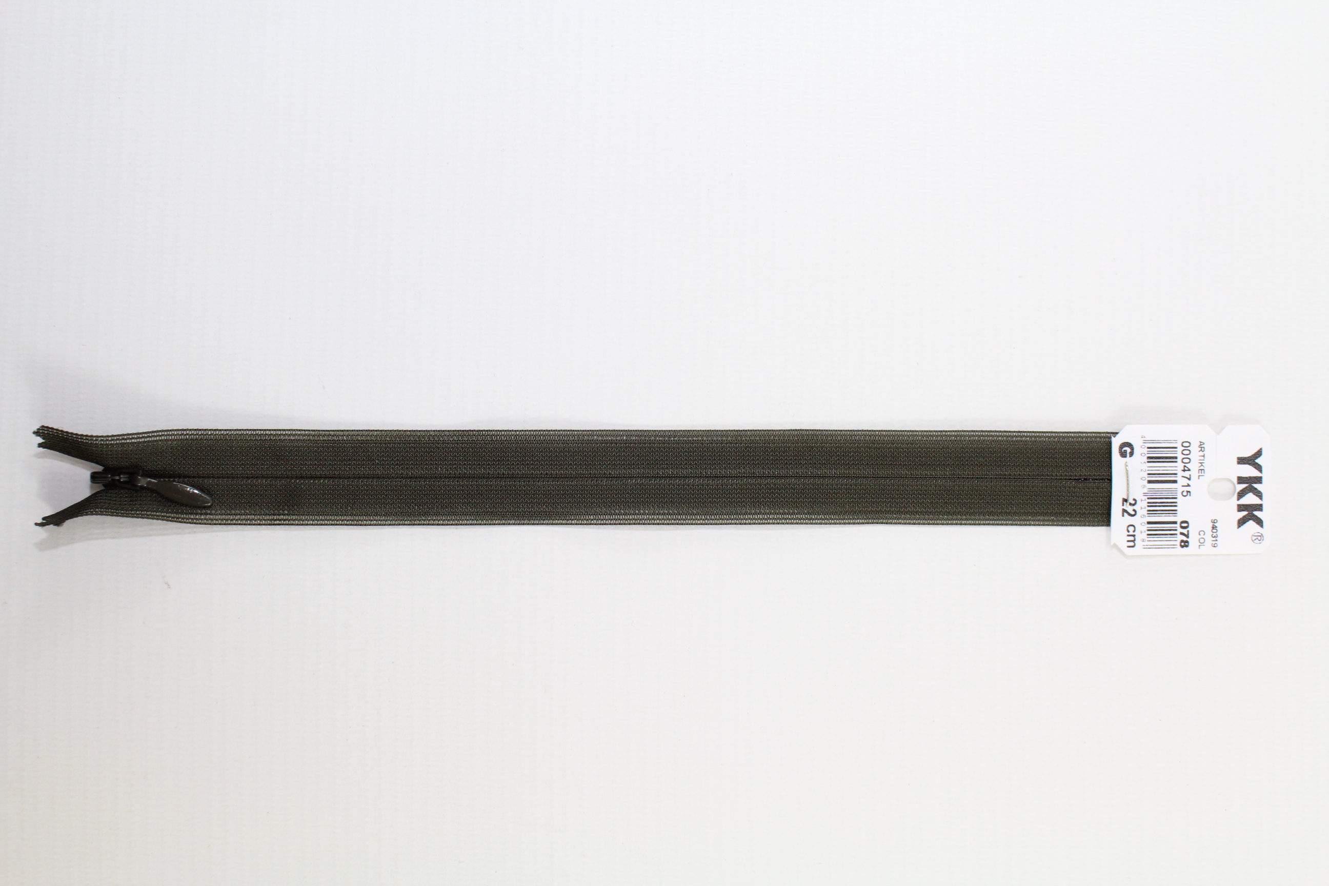 Nahtverdeckter Reissverschluss aus Kunststoff 22cm (dunkeloliv) Col. 078