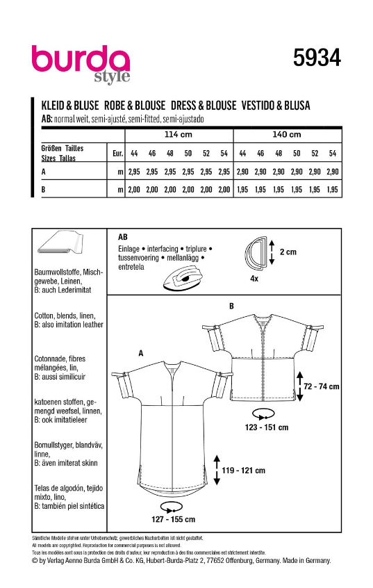 burda Schnitt 5934 "Kleid und Bluse"