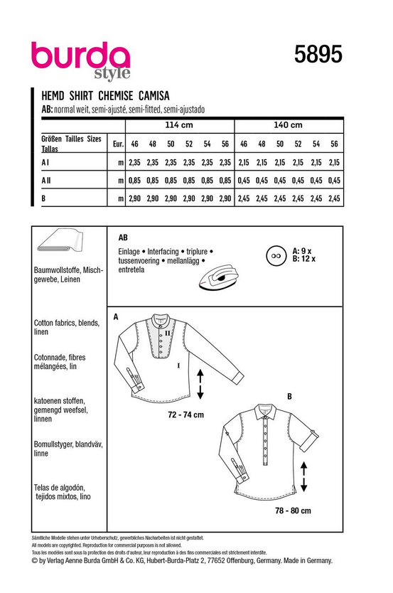 burda Schnitt 5895 " Schlupfhemden"