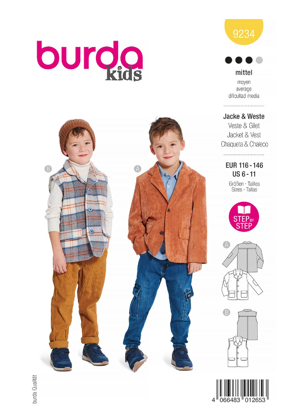 burda Schnitt 9234 " Kinder-Jacke und Weste"