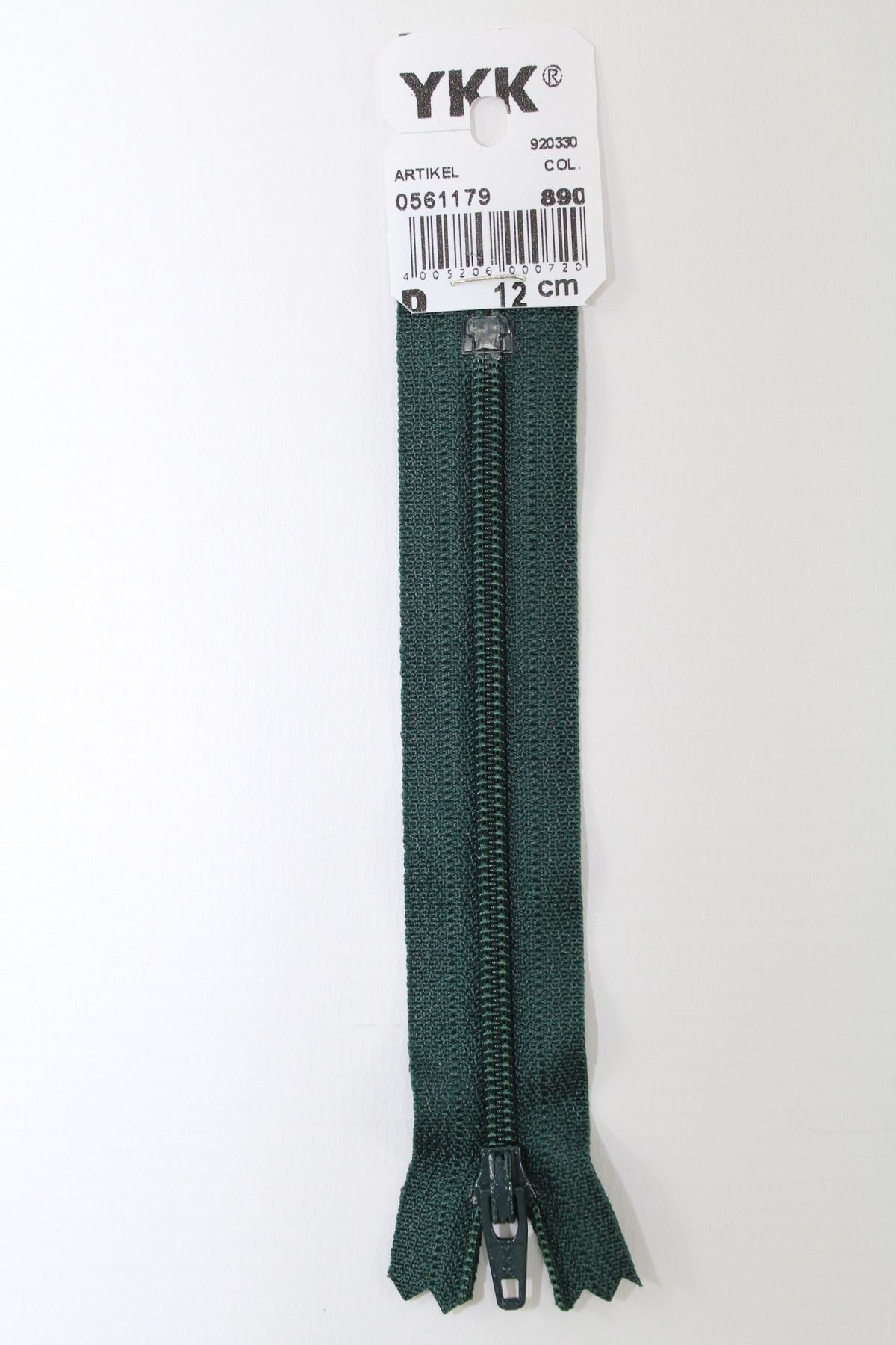 YKK-Reissverschluss 12cm-60cm, nicht teilbar, dunkelgrün