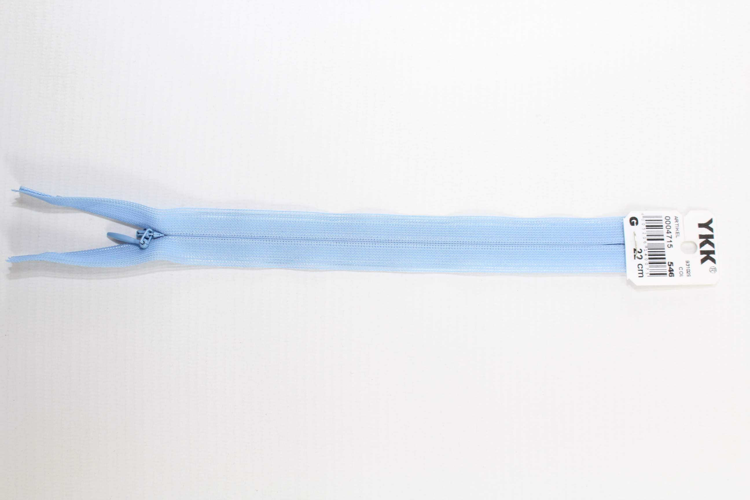 Nahtverdeckter Reissverschluss aus Kunststoff 22cm (pastellblau) Col. 546