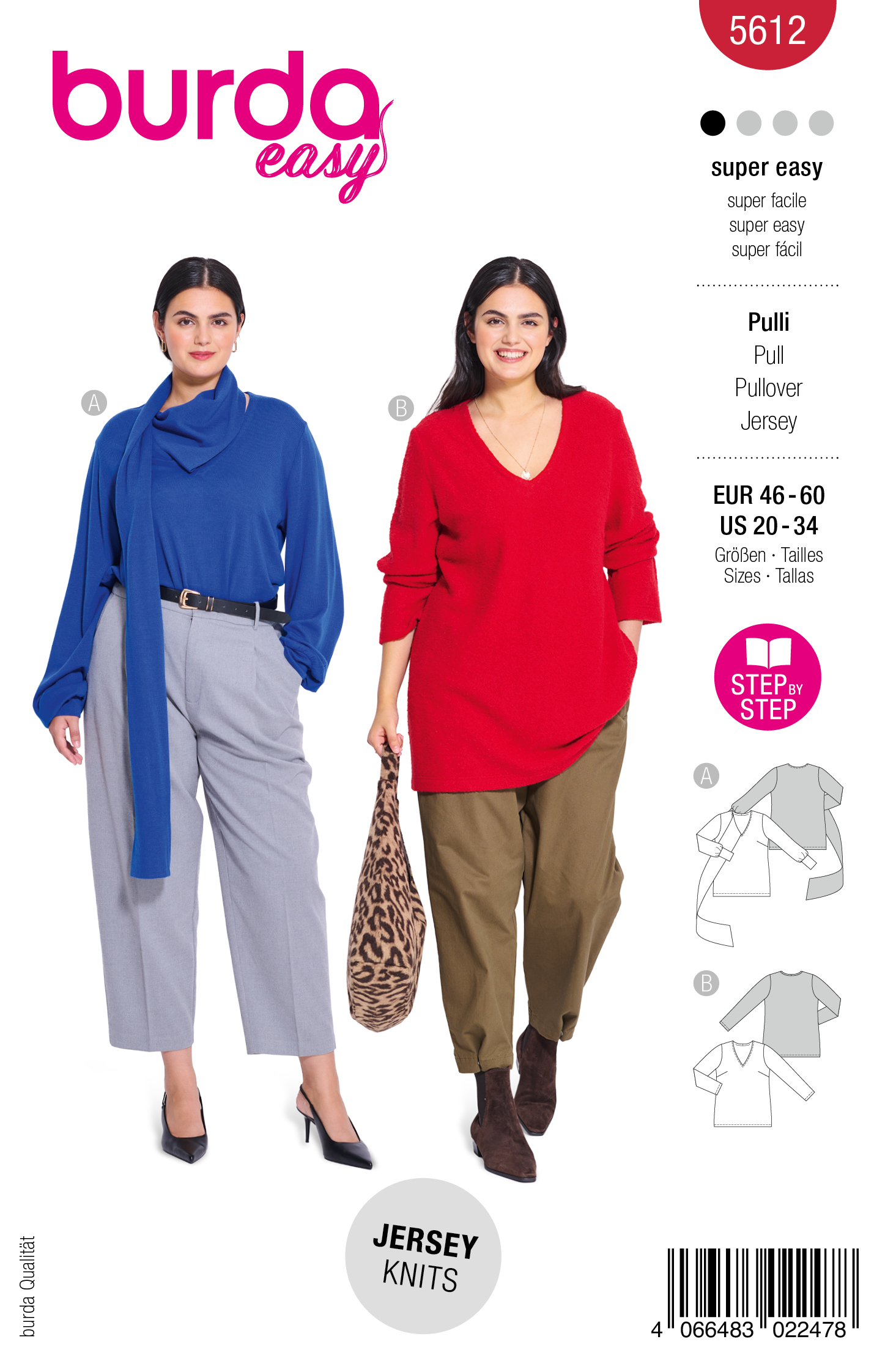 burda Schnitt 5612 - Pullover optional mit Schalkragen