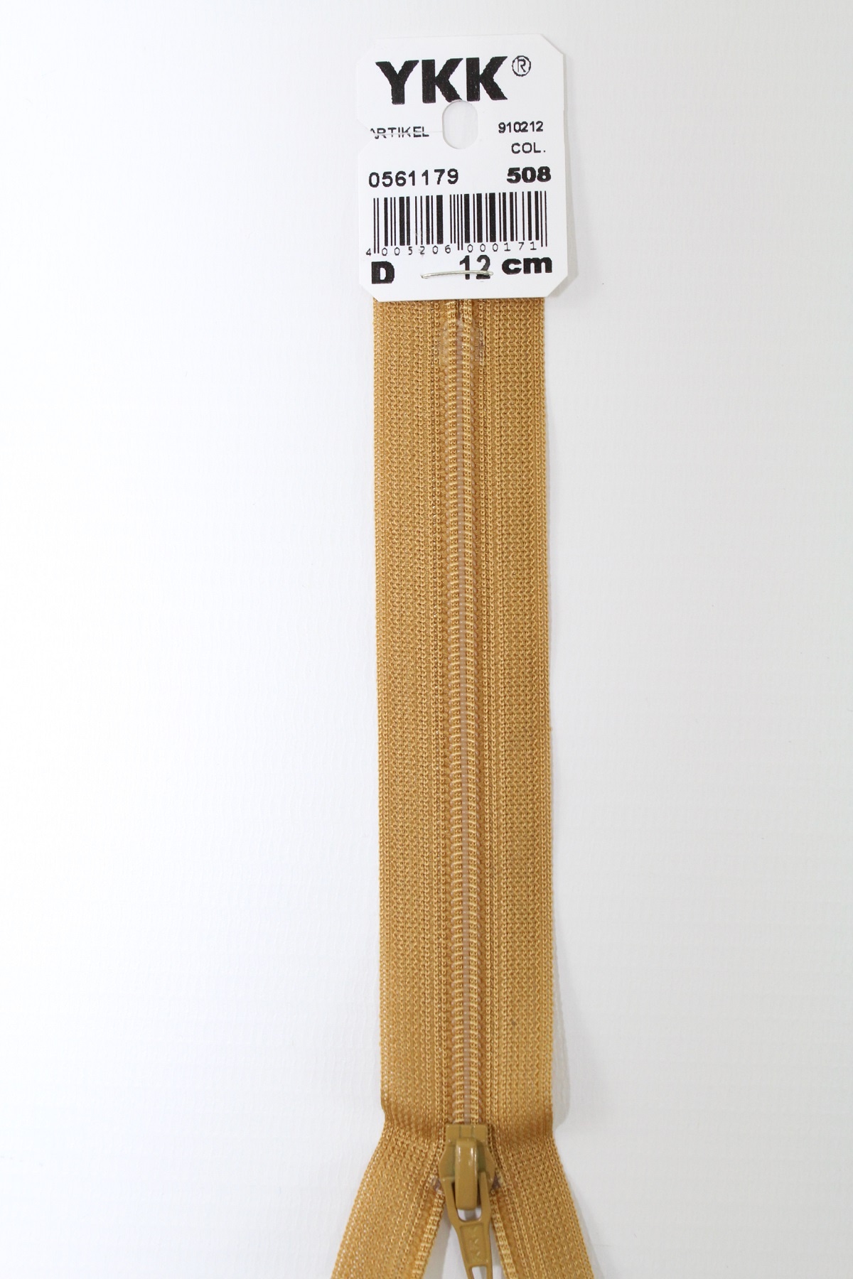YKK-Reissverschluss 12cm-60cm, nicht teilbar, goldgelb