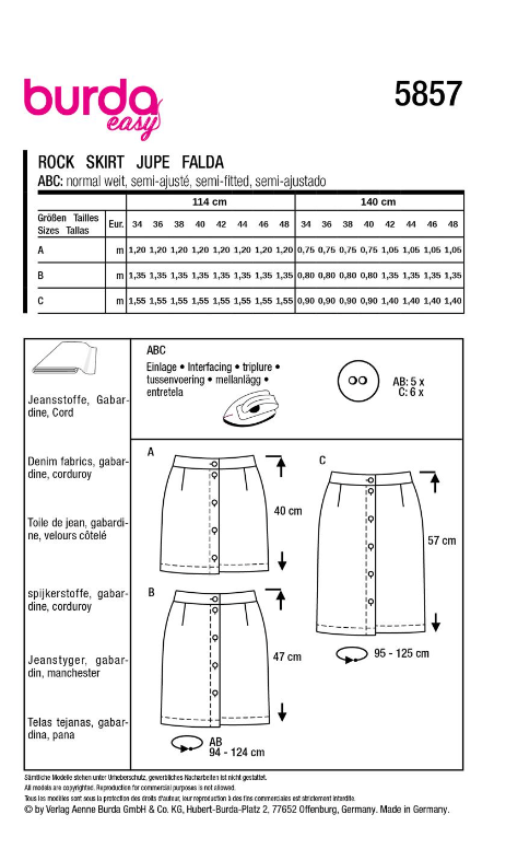 burda Schnitt 5857 "Röcke mit unterschiedlichen Längen" burda Schnitt 5857 "Röcke mit unterschiedlichen Längen"