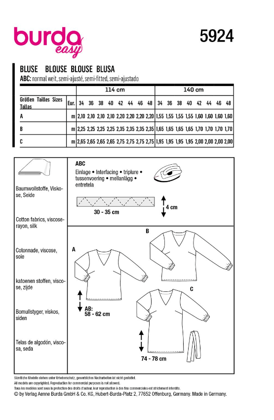 burda Schnitt 5924 "Verschlusslose Blusen"