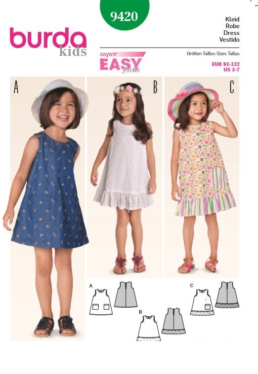 burda Schnitt 9420 "Hängerkleid und Saumrüsche und Mustermix "