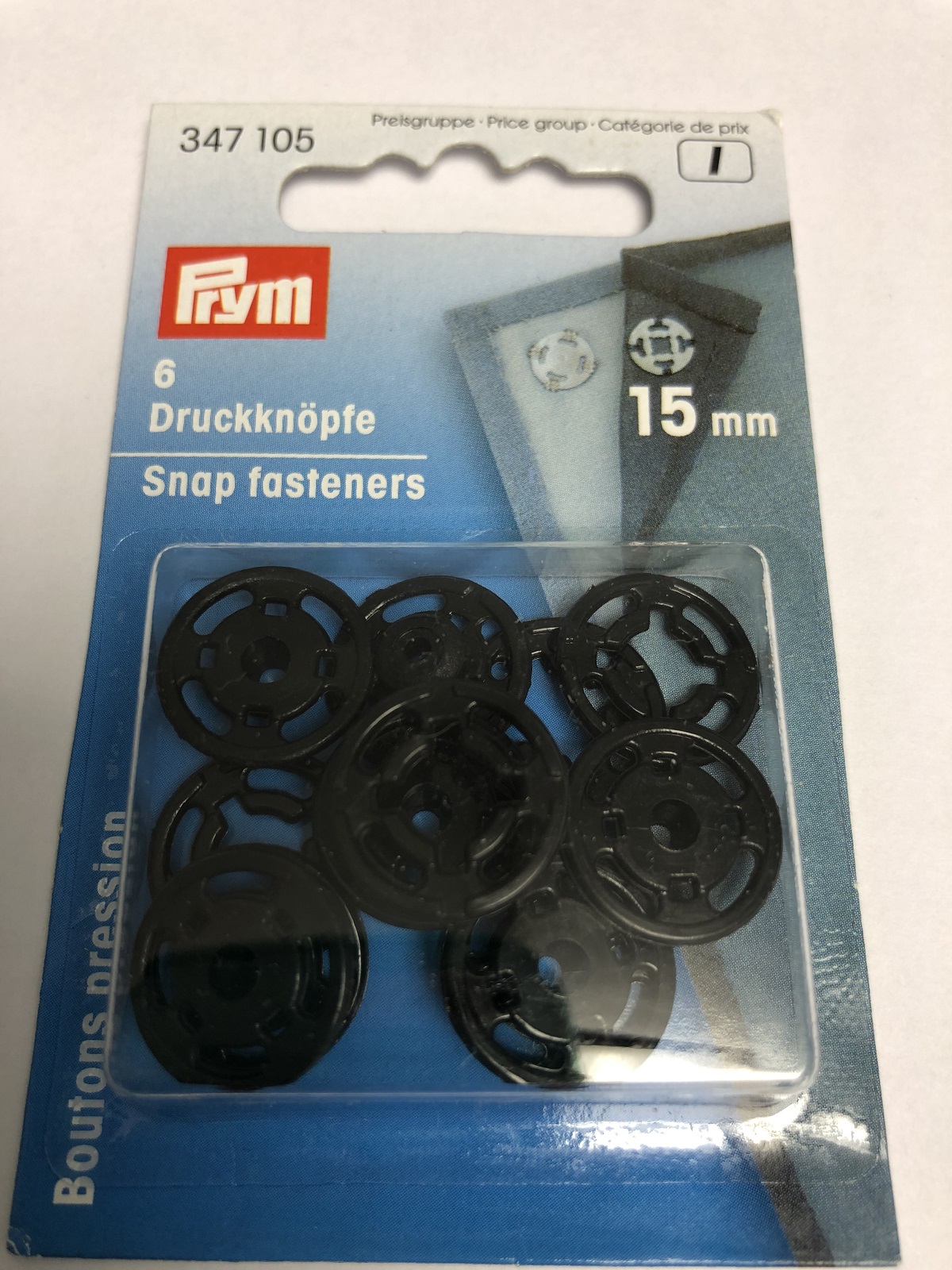 6 Annäh-Druckknöpfe, Kunststoff, schwarz, 15mm 6 Annäh-Druckknöpfe, Kunststoff, schwarz, 15mm