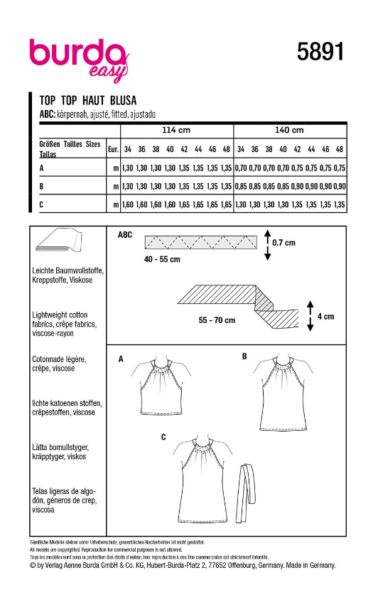 burda Schnitt 5891 "Neckholdertops in verschiedenen Längen"